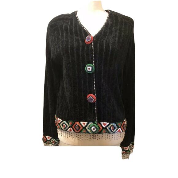 Berek Takako Sakon Beaded Chenille Cardigan Sweater M Boho Southwestern Tassel - Picture 7 of 16